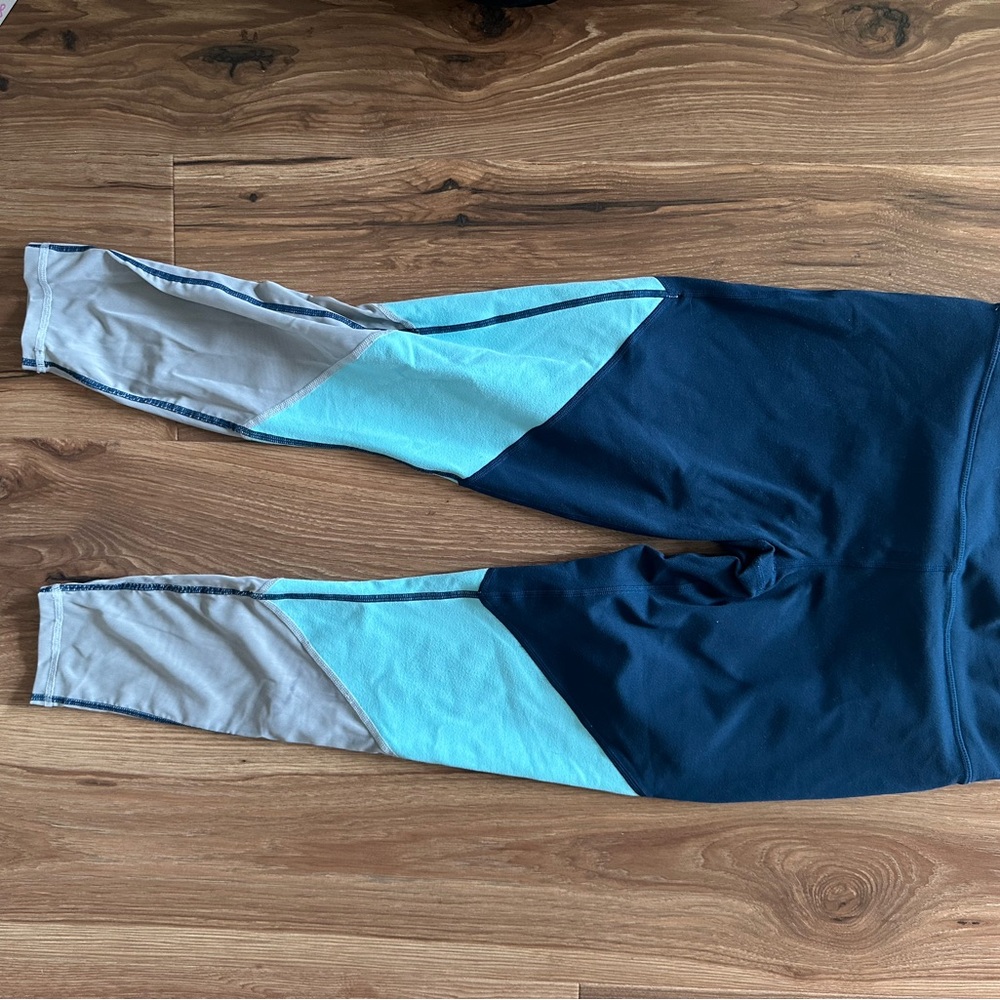 Colorblock Leggings - Blue and Gray